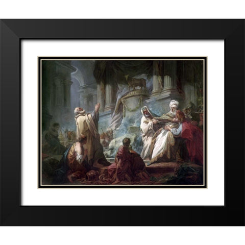 Jeroboam Sacrificing To The Idols Black Modern Wood Framed Art Print with Double Matting by Fragonard, Jean Honore