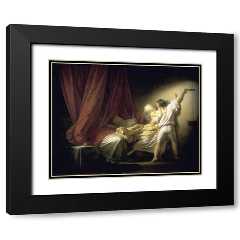 Lock Le Verrou Black Modern Wood Framed Art Print with Double Matting by Fragonard, Jean Honore