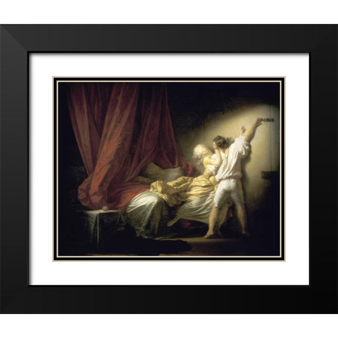 Lock Le Verrou Black Modern Wood Framed Art Print with Double Matting by Fragonard, Jean Honore