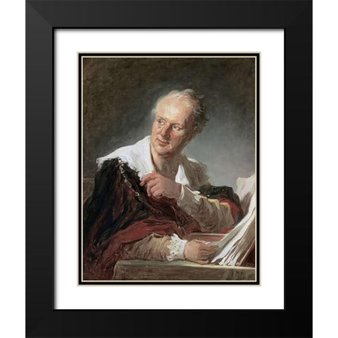 Portrait of Diderot Black Modern Wood Framed Art Print with Double Matting by Fragonard, Jean Honore