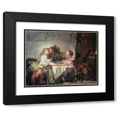 The Captured Kiss Black Modern Wood Framed Art Print with Double Matting by Fragonard, Jean Honore