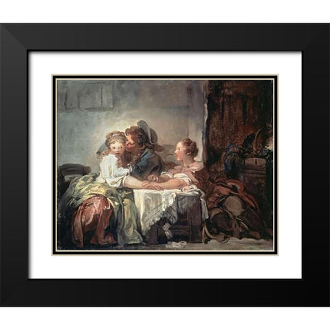 The Captured Kiss Black Modern Wood Framed Art Print with Double Matting by Fragonard, Jean Honore