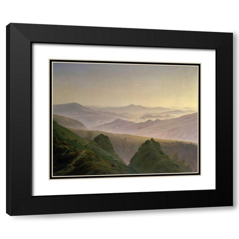 Morning in the Mountains Black Modern Wood Framed Art Print with Double Matting by Friedrich, Caspar David