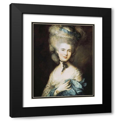 A Woman In Blue, Portrait of The Duchess of Beaufort Black Modern Wood Framed Art Print with Double Matting by Gainsborough, Thomas