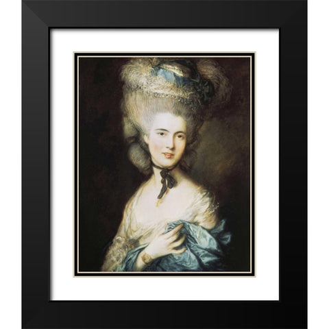 A Woman In Blue, Portrait of The Duchess of Beaufort Black Modern Wood Framed Art Print with Double Matting by Gainsborough, Thomas