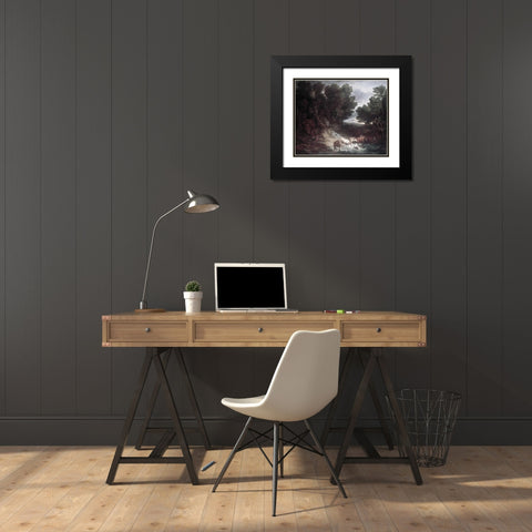 Watering Place Black Modern Wood Framed Art Print with Double Matting by Gainsborough, Thomas