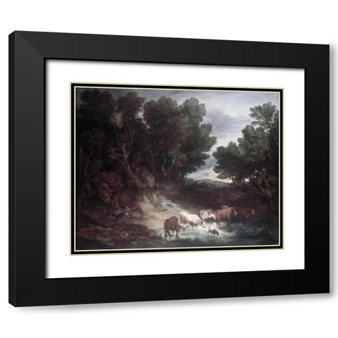 Watering Place Black Modern Wood Framed Art Print with Double Matting by Gainsborough, Thomas