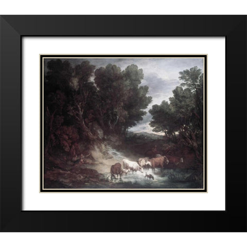 Watering Place Black Modern Wood Framed Art Print with Double Matting by Gainsborough, Thomas