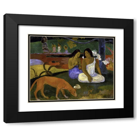 Arearea - Joyousness Black Modern Wood Framed Art Print with Double Matting by Gauguin, Paul