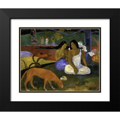 Arearea - Joyousness Black Modern Wood Framed Art Print with Double Matting by Gauguin, Paul