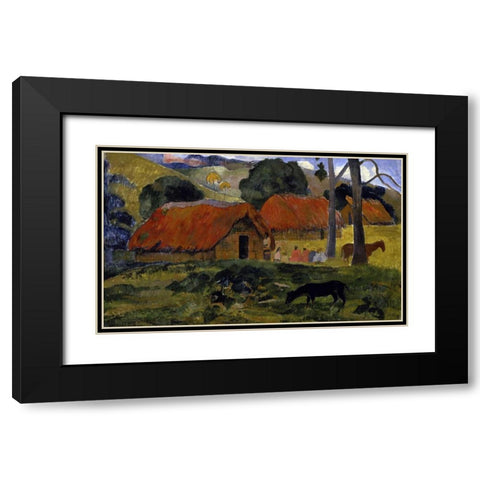 Dog Canine in front of the Hut - Le Chien Devant la Hutte Black Modern Wood Framed Art Print with Double Matting by Gauguin, Paul