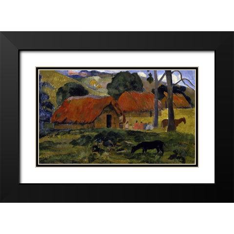 Dog Canine in front of the Hut - Le Chien Devant la Hutte Black Modern Wood Framed Art Print with Double Matting by Gauguin, Paul