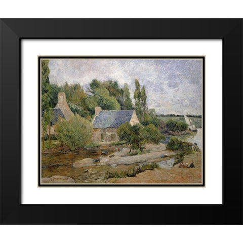 Les Lavendiers a Pont Aven Black Modern Wood Framed Art Print with Double Matting by Gauguin, Paul