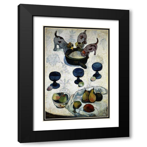 Still Life with Three Dogs, - Nature Morte aux Trois Chiots Black Modern Wood Framed Art Print with Double Matting by Gauguin, Paul