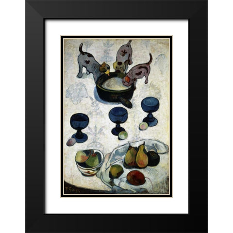 Still Life with Three Dogs, - Nature Morte aux Trois Chiots Black Modern Wood Framed Art Print with Double Matting by Gauguin, Paul