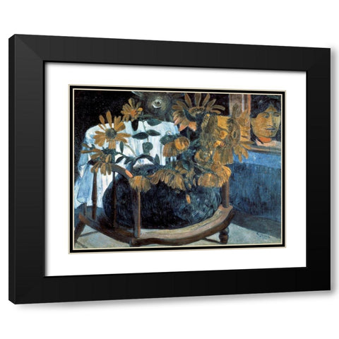 Sunflowers Black Modern Wood Framed Art Print with Double Matting by Gauguin, Paul