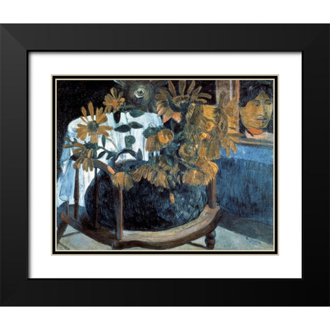 Sunflowers Black Modern Wood Framed Art Print with Double Matting by Gauguin, Paul