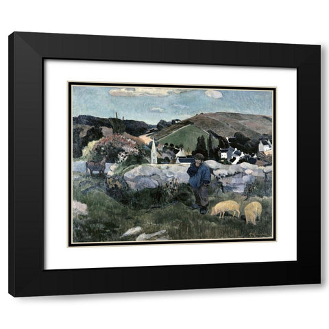Swineherd Black Modern Wood Framed Art Print with Double Matting by Gauguin, Paul