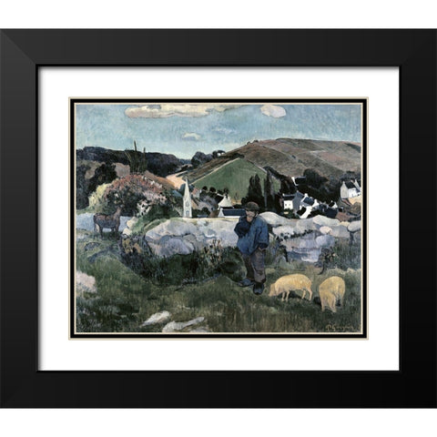 Swineherd Black Modern Wood Framed Art Print with Double Matting by Gauguin, Paul
