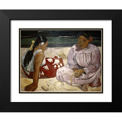 Tahitian Women - On The Beach Black Modern Wood Framed Art Print with Double Matting by Gauguin, Paul