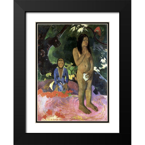Talk About the Evil Spirit Black Modern Wood Framed Art Print with Double Matting by Gauguin, Paul