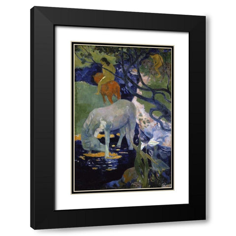 The White Horse - Le Cheval Blanc Black Modern Wood Framed Art Print with Double Matting by Gauguin, Paul