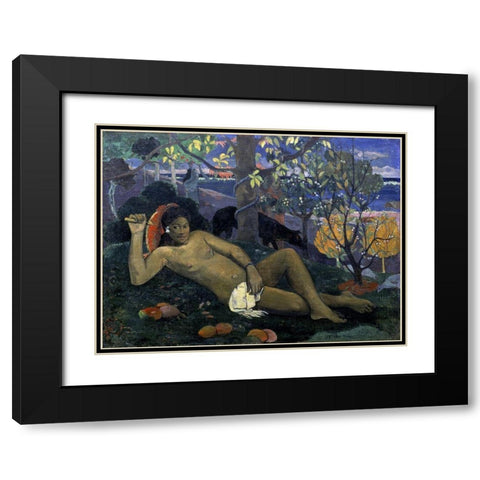 The Wife of the King Black Modern Wood Framed Art Print with Double Matting by Gauguin, Paul