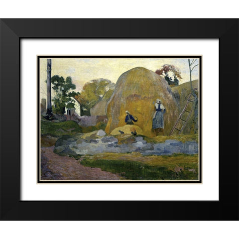 The Yellow Haystacks (Les Meules Jaunes) Black Modern Wood Framed Art Print with Double Matting by Gauguin, Paul