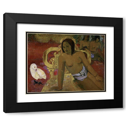 Vairumati Black Modern Wood Framed Art Print with Double Matting by Gauguin, Paul