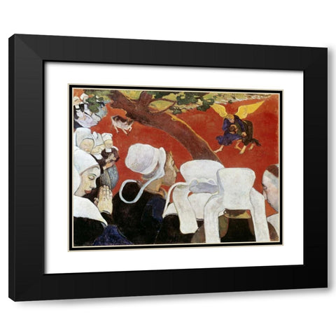Vision After the Sermon Black Modern Wood Framed Art Print with Double Matting by Gauguin, Paul