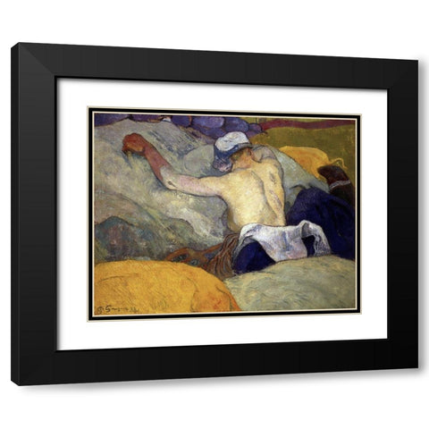 Woman in the Hay (Femme dans le Foin) Black Modern Wood Framed Art Print with Double Matting by Gauguin, Paul