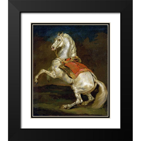 Rearing Horse - Cheval Cabre Black Modern Wood Framed Art Print with Double Matting by Gericault, Theodore