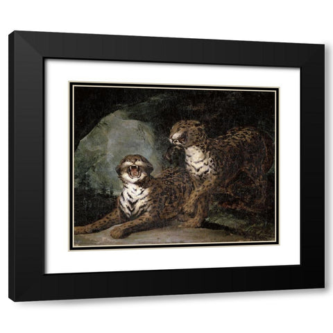 Two Leopards Black Modern Wood Framed Art Print with Double Matting by Gericault, Theodore