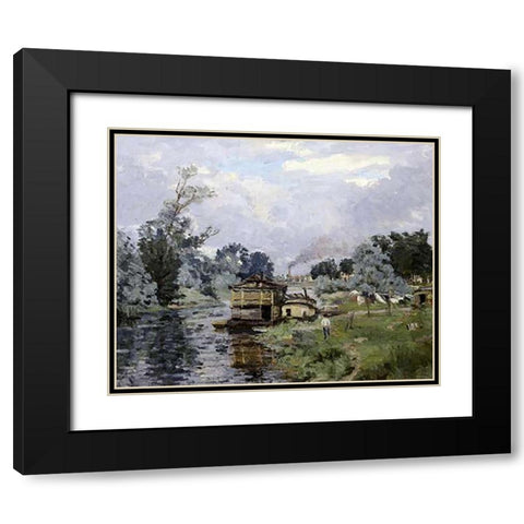 River Landscape Black Modern Wood Framed Art Print with Double Matting by Guillaumin, Armand