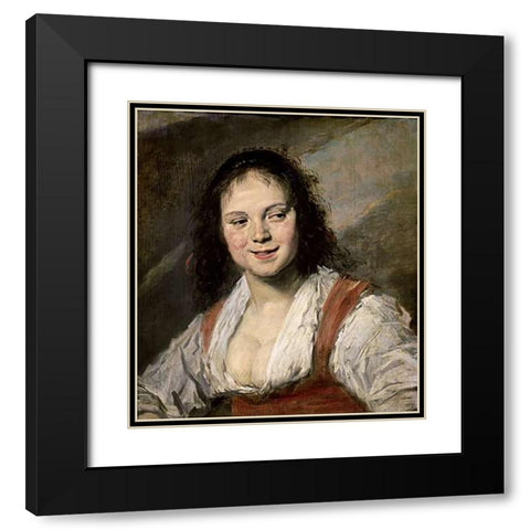 Gypsy Girl Black Modern Wood Framed Art Print with Double Matting by Hals, Frans