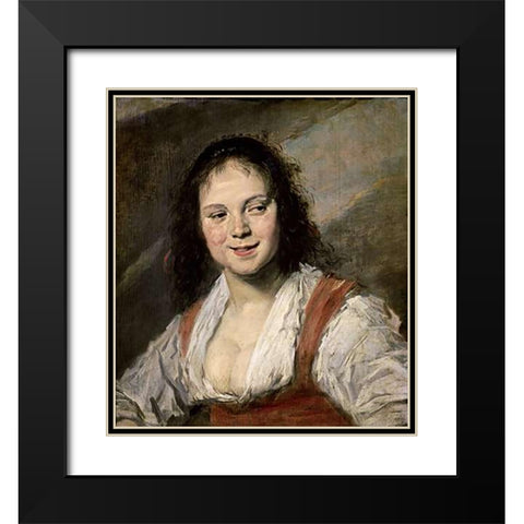 Gypsy Girl Black Modern Wood Framed Art Print with Double Matting by Hals, Frans