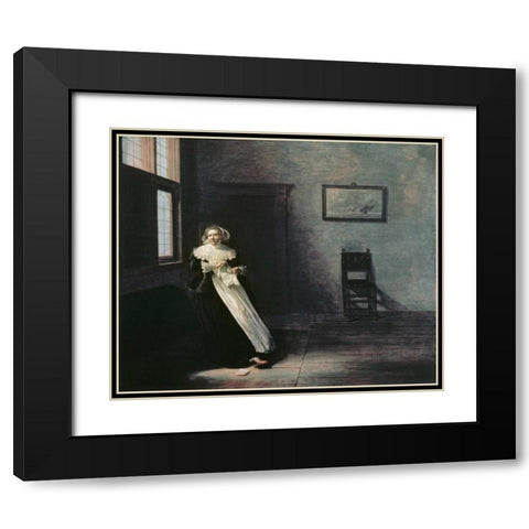 Woman Tearing Up a Letter Black Modern Wood Framed Art Print with Double Matting by Hals, Frans