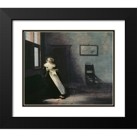 Woman Tearing Up a Letter Black Modern Wood Framed Art Print with Double Matting by Hals, Frans