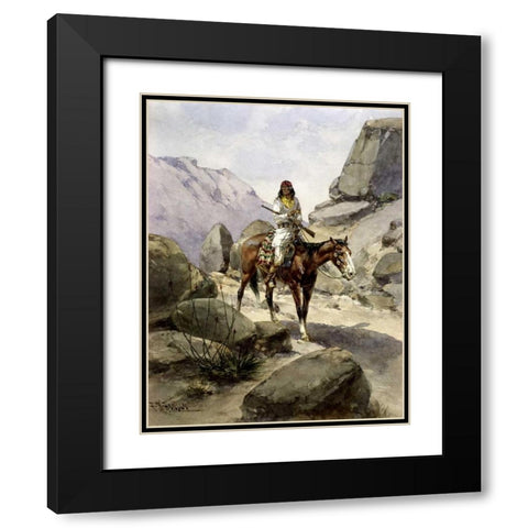 Indian On Horseback Black Modern Wood Framed Art Print with Double Matting by Hansen, Herman Wendelborg