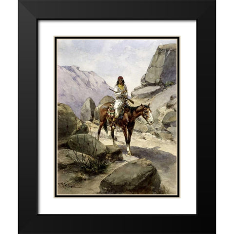 Indian On Horseback Black Modern Wood Framed Art Print with Double Matting by Hansen, Herman Wendelborg