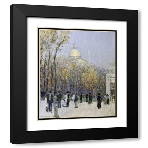 Boston Commons Black Modern Wood Framed Art Print with Double Matting by Hassam, Childe