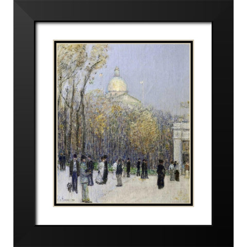Boston Commons Black Modern Wood Framed Art Print with Double Matting by Hassam, Childe