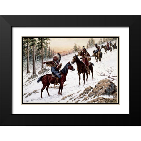 Indians On The Trail Black Modern Wood Framed Art Print with Double Matting by Hauser, John