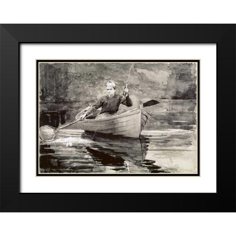 Fly Fishing, Saranac Black Modern Wood Framed Art Print with Double Matting by Homer, Winslow