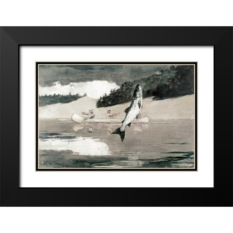 Flying Fish on Lake John Black Modern Wood Framed Art Print with Double Matting by Homer, Winslow