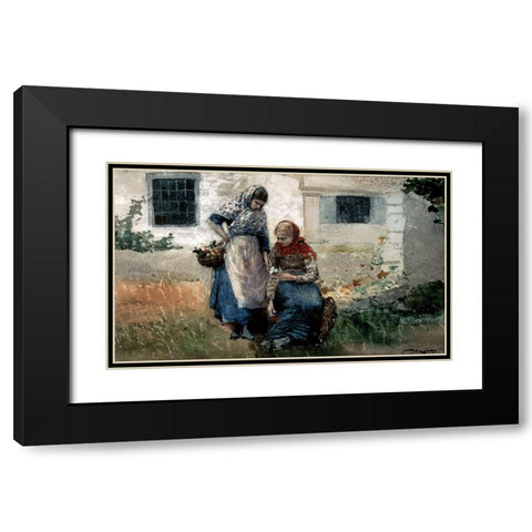 Picking Flowers Black Modern Wood Framed Art Print with Double Matting by Homer, Winslow