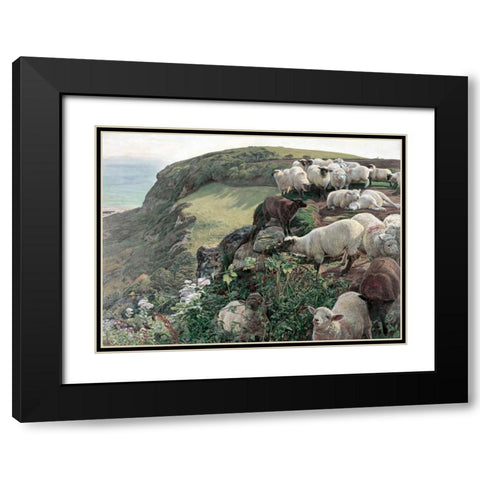 Our English Coasts - Strayed Sheep Black Modern Wood Framed Art Print with Double Matting by Hunt, William Holman