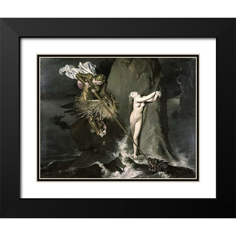 Angelica Saved by Ruggiero Black Modern Wood Framed Art Print with Double Matting by Ingres, Jean Auguste Dominique