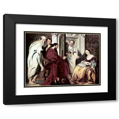 Jesus at The House of Mary and Martha Black Modern Wood Framed Art Print with Double Matting by Jordaens, Jacob