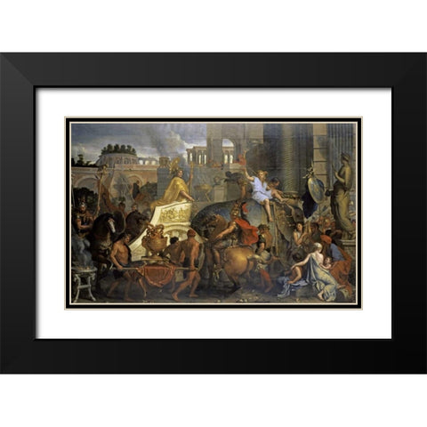 Alexanders Entrance Into Babylon Black Modern Wood Framed Art Print with Double Matting by Le Brun, Charles